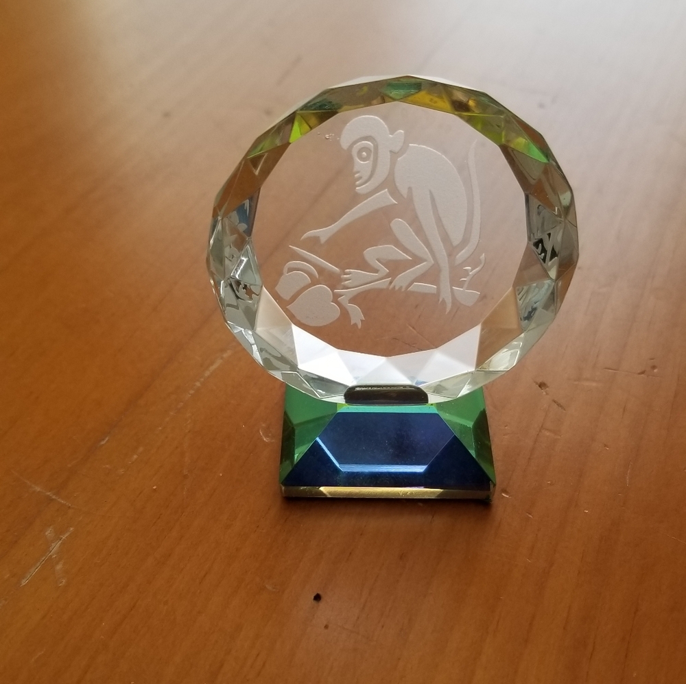 Cute Mini Crystal Display with Monkey Engraving.